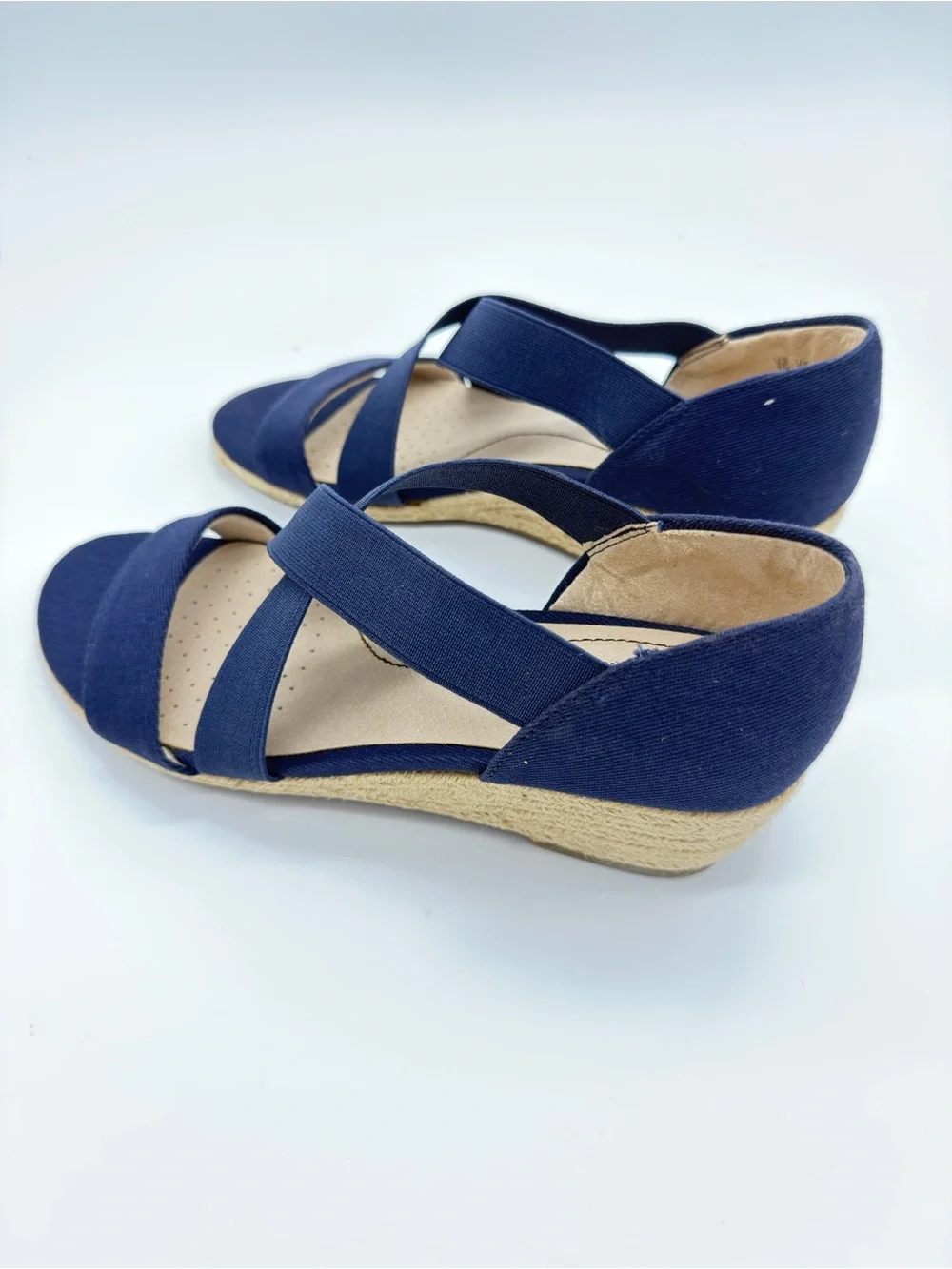Life Stride Navy Elastic Crisscross Wedge Sandals